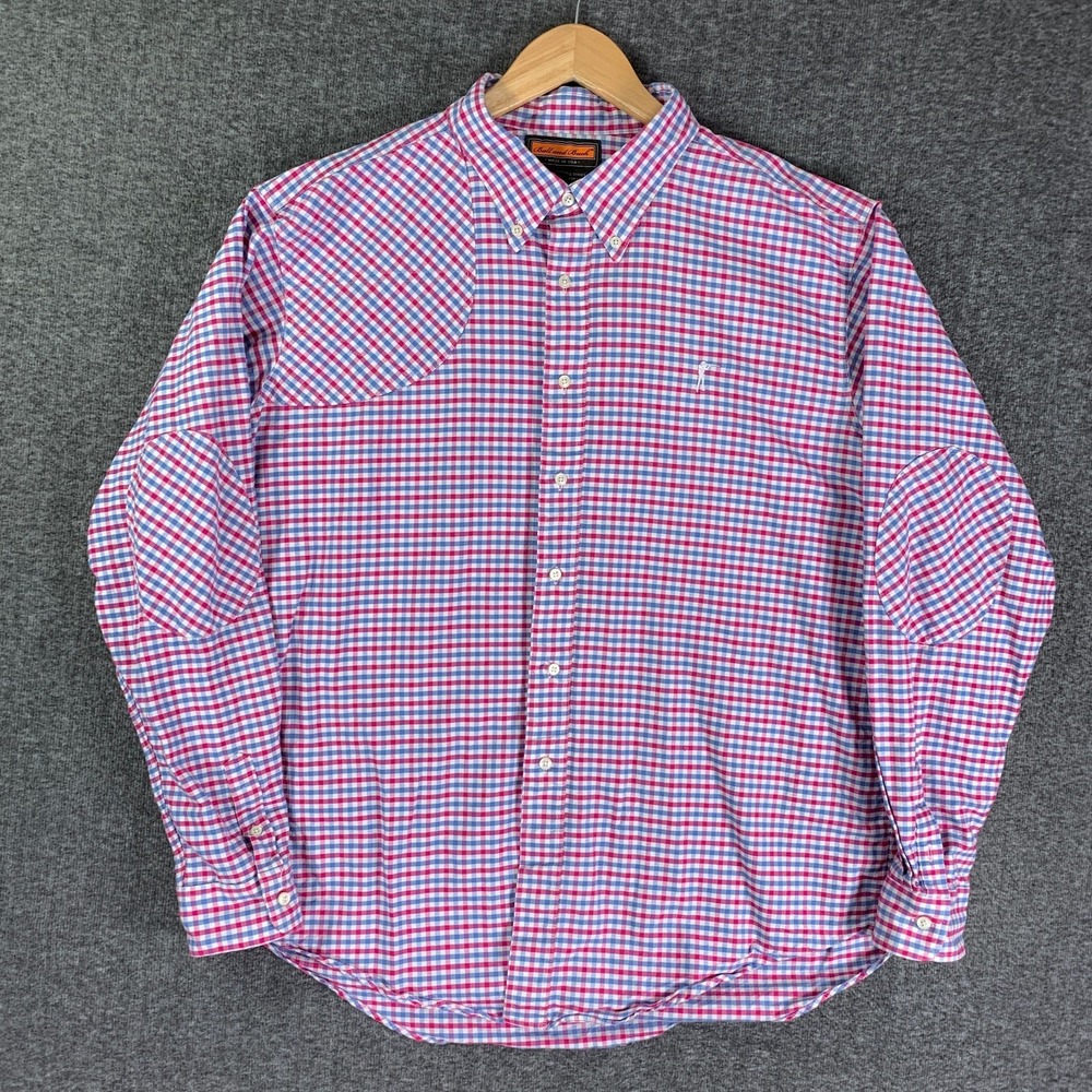 Ball And Buck Shooting Shirt Men 2XL Oxford Pink Check Elbow Patch Shoulder Pad